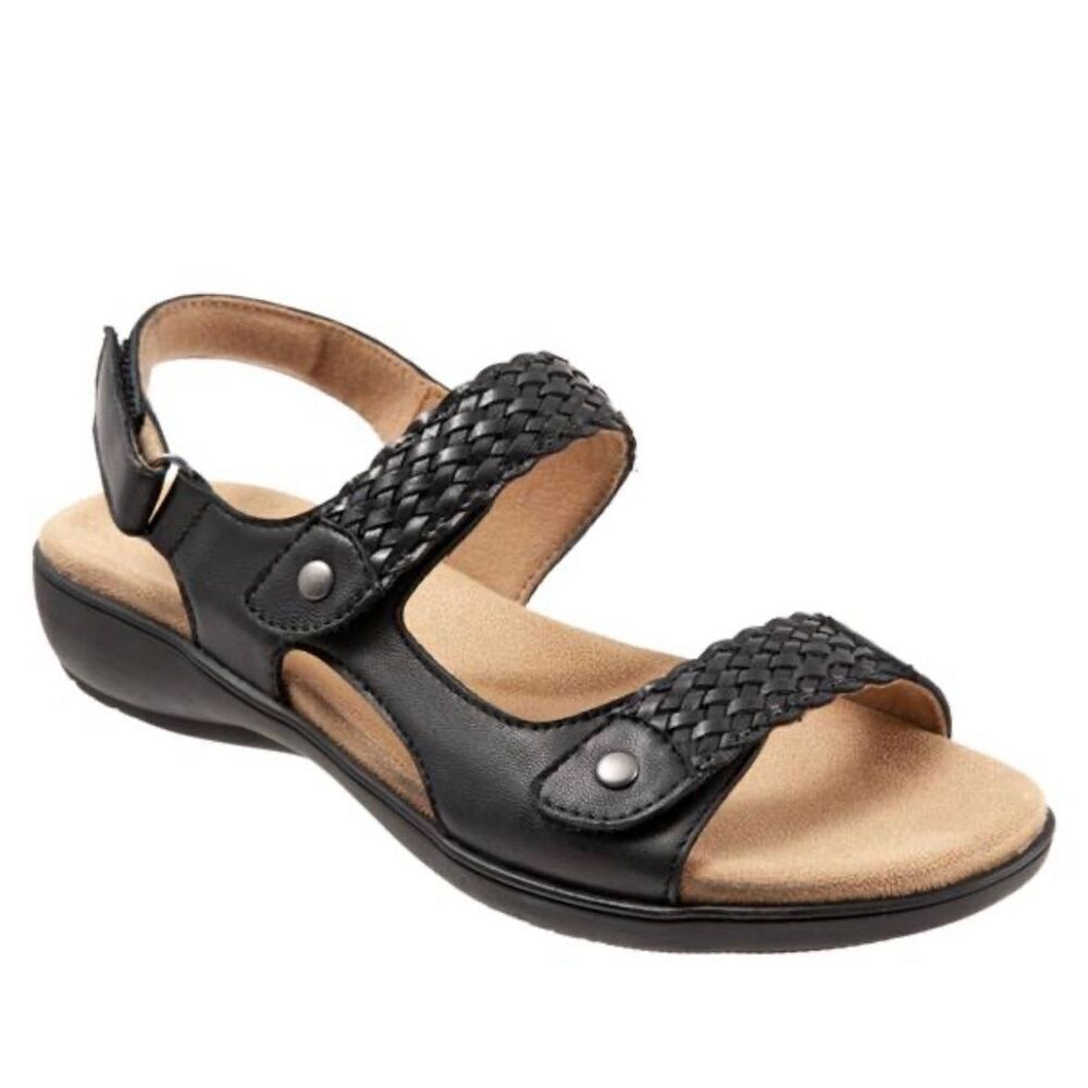 Trotters Teresa Black Leather Strap Slingback Sandals Size 9 Narrow